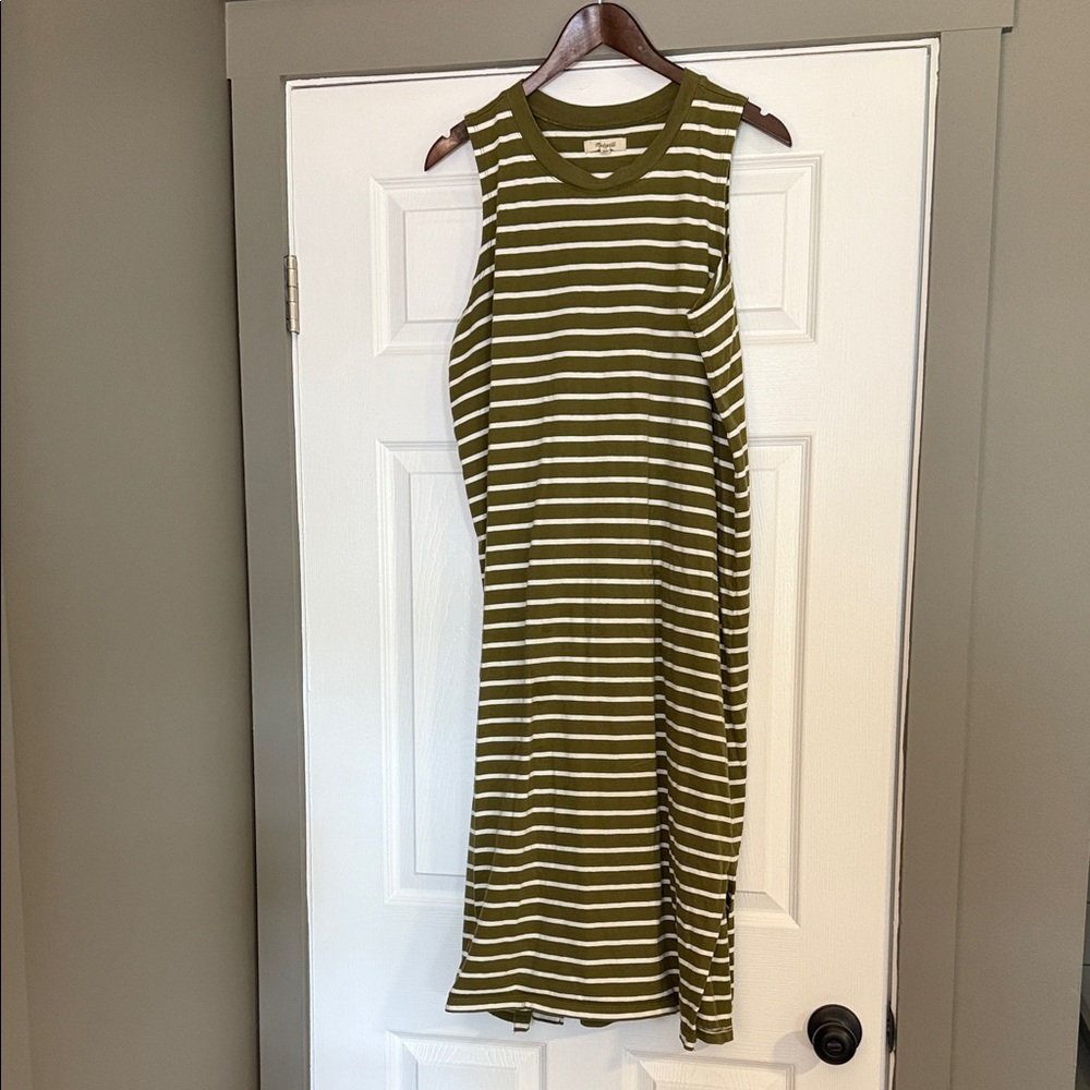 Madewell Olive and White Striped Tank Muscle Midi Dress